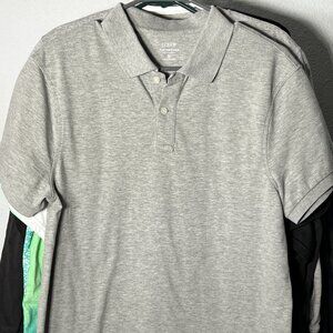 J. Crew Flex Piqued Untucked Heather Grey w Cuffed Short Sleeves Polo SZ Med